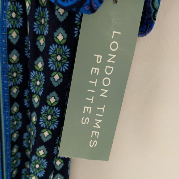NWT London Times Blue Patterned Maxi Dress Size 6P - Picture 6 of 8